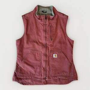 Carhartt Sherpa Lined Vest Women's M Pink Mock Neck Heavy Workwear Insulated